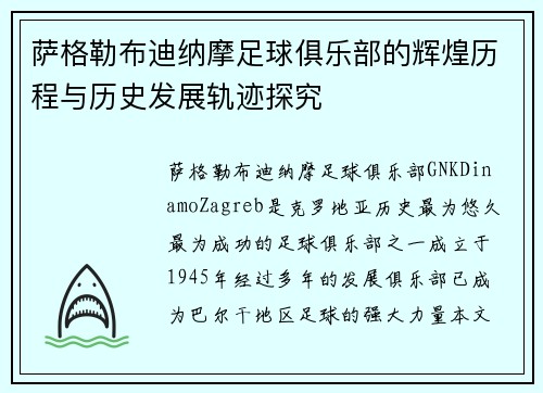 萨格勒布迪纳摩足球俱乐部的辉煌历程与历史发展轨迹探究