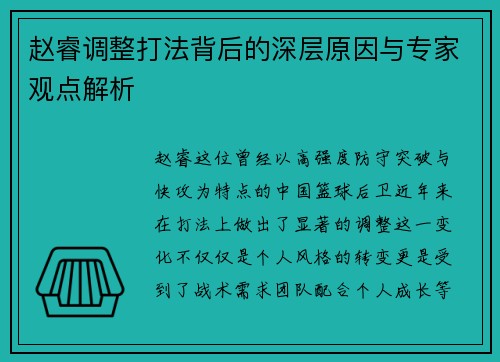 赵睿调整打法背后的深层原因与专家观点解析